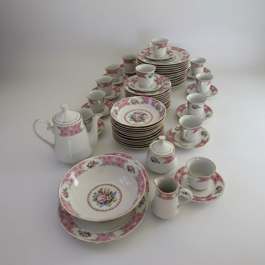 1990s Remington Red Sea Fine China Set With 12 Place Settings - 67 Piece