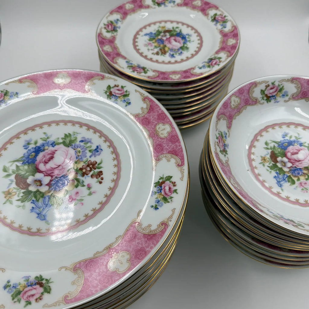 1990s Remington Red Sea Fine China Set With 12 Place Settings - 67 Piece