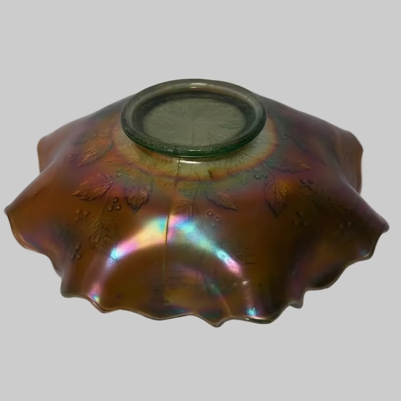 Antique Fenton Holly Carnival Glass Bowl | Marigold on Green Base | c.1910s