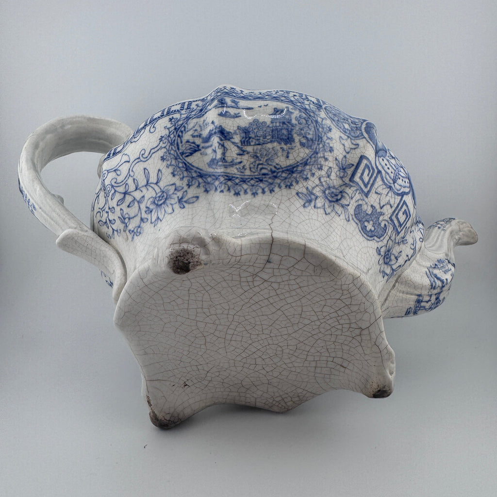 Antique Staffordshire Blue Willow Transferware Teapot | English Regency Period c.1815–1835