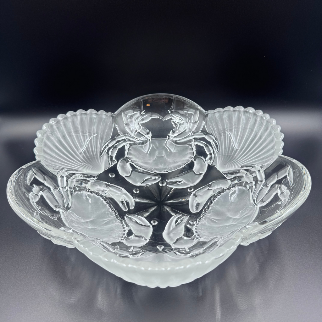 Mikasa “Sea Fare” Crystal Crab & Scallop Bowl – Coastal Centerpiece - Clear and Frosted Glass