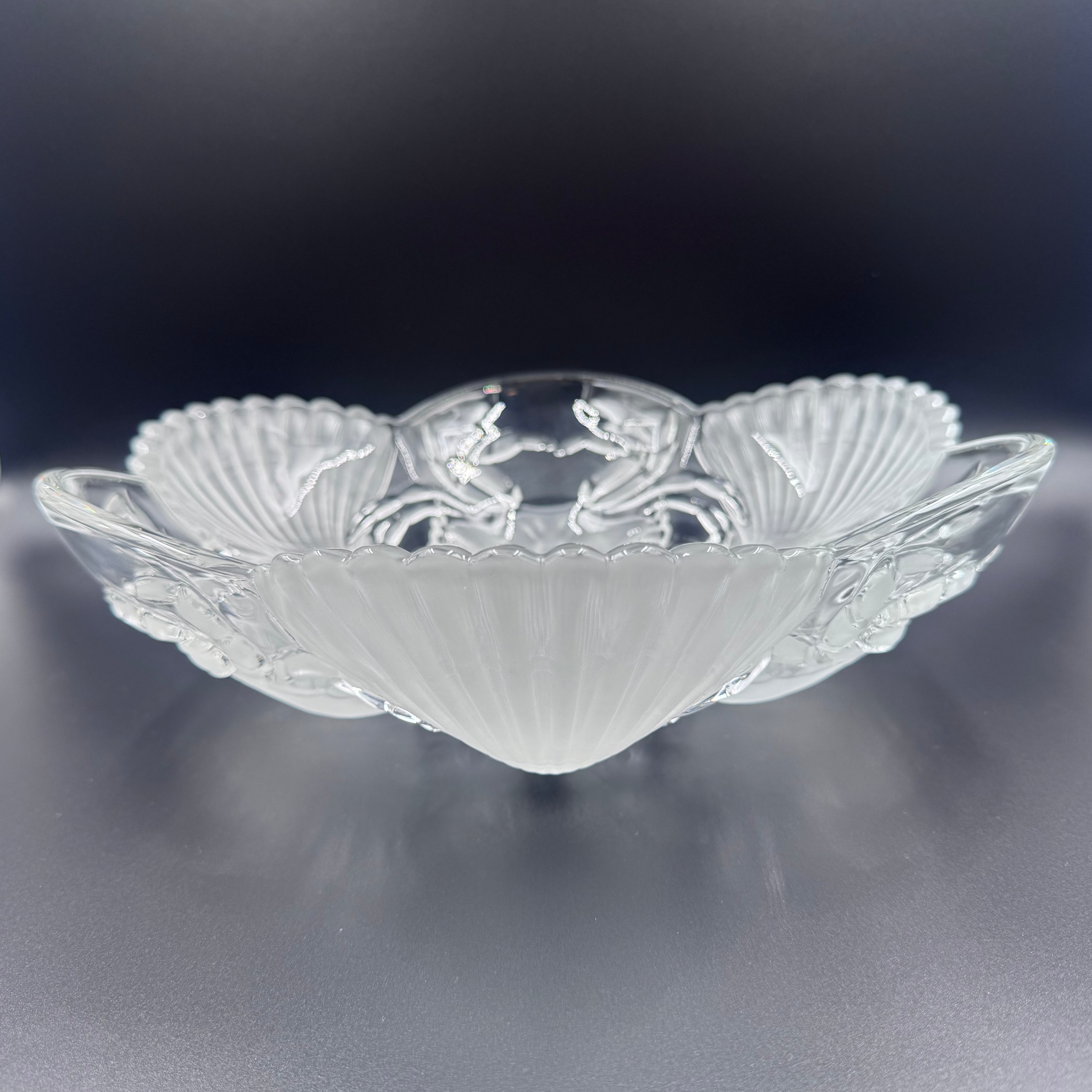 Mikasa “Sea Fare” Crystal Crab & Scallop Bowl – Coastal Centerpiece - Clear and Frosted Glass