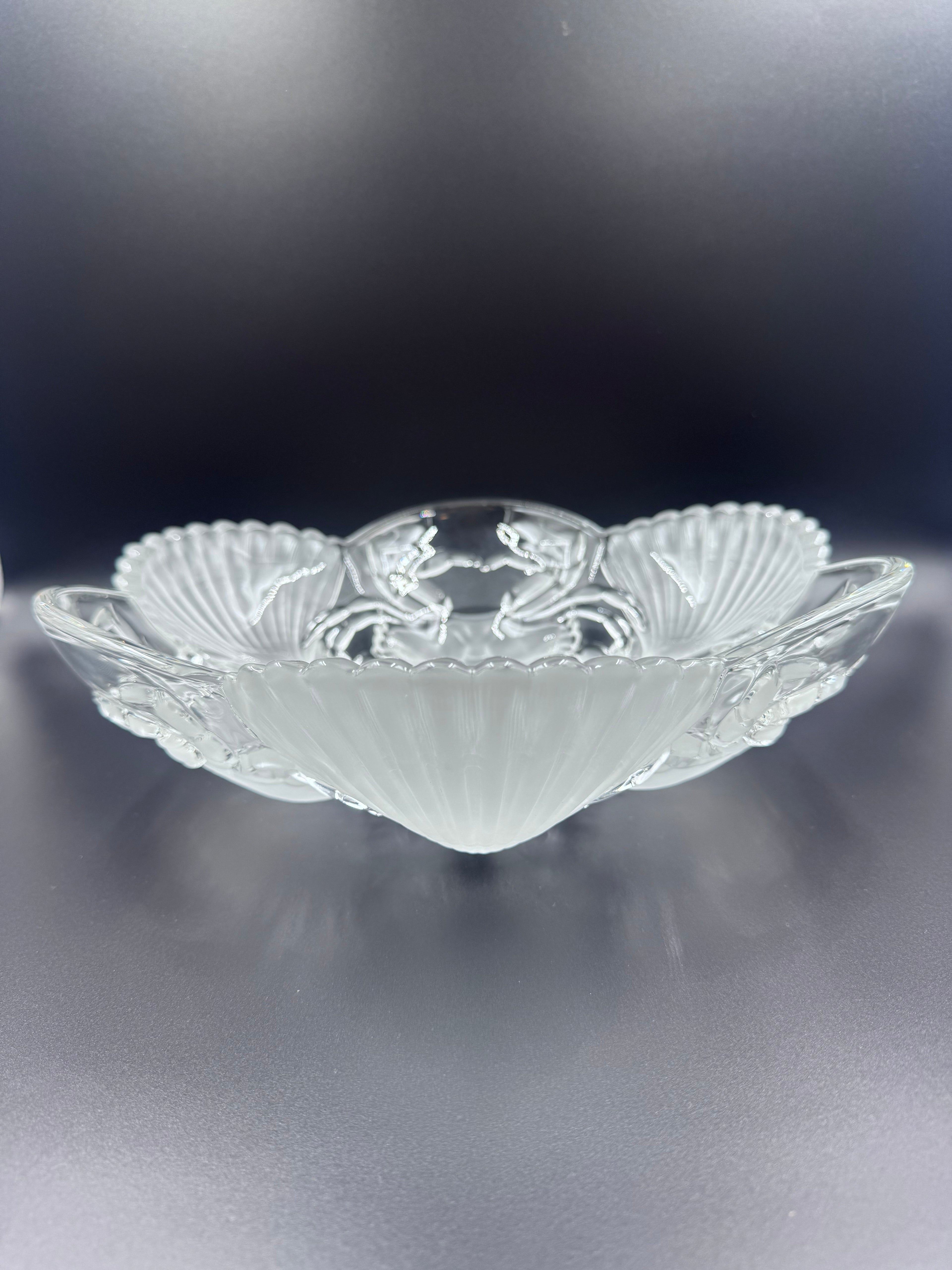 Mikasa “Sea Fare” Crystal Crab & Scallop Bowl – Coastal Centerpiece - Clear and Frosted Glass
