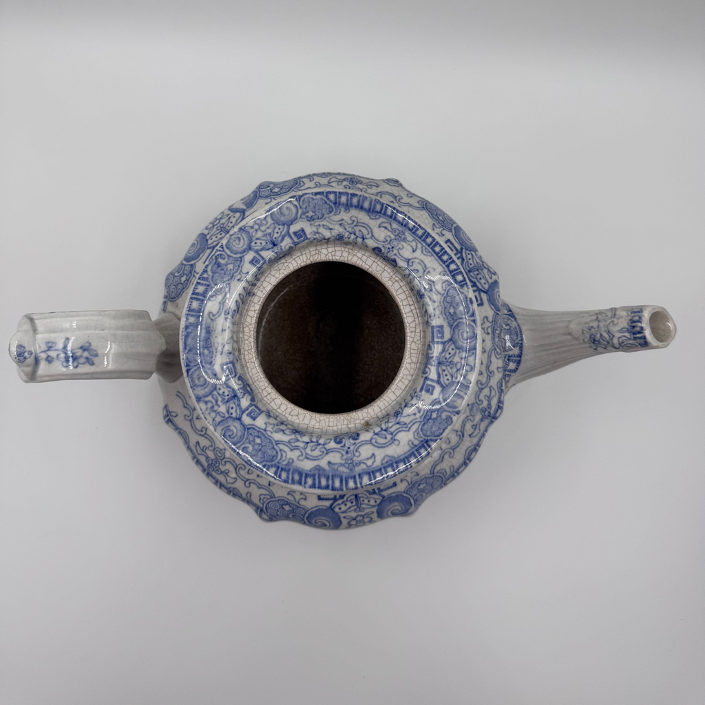 Antique Staffordshire Blue Willow Transferware Teapot | English Regency Period c.1815–1835