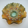 Antique Fenton Holly Carnival Glass Bowl | Marigold on Green Base | c.1910s
