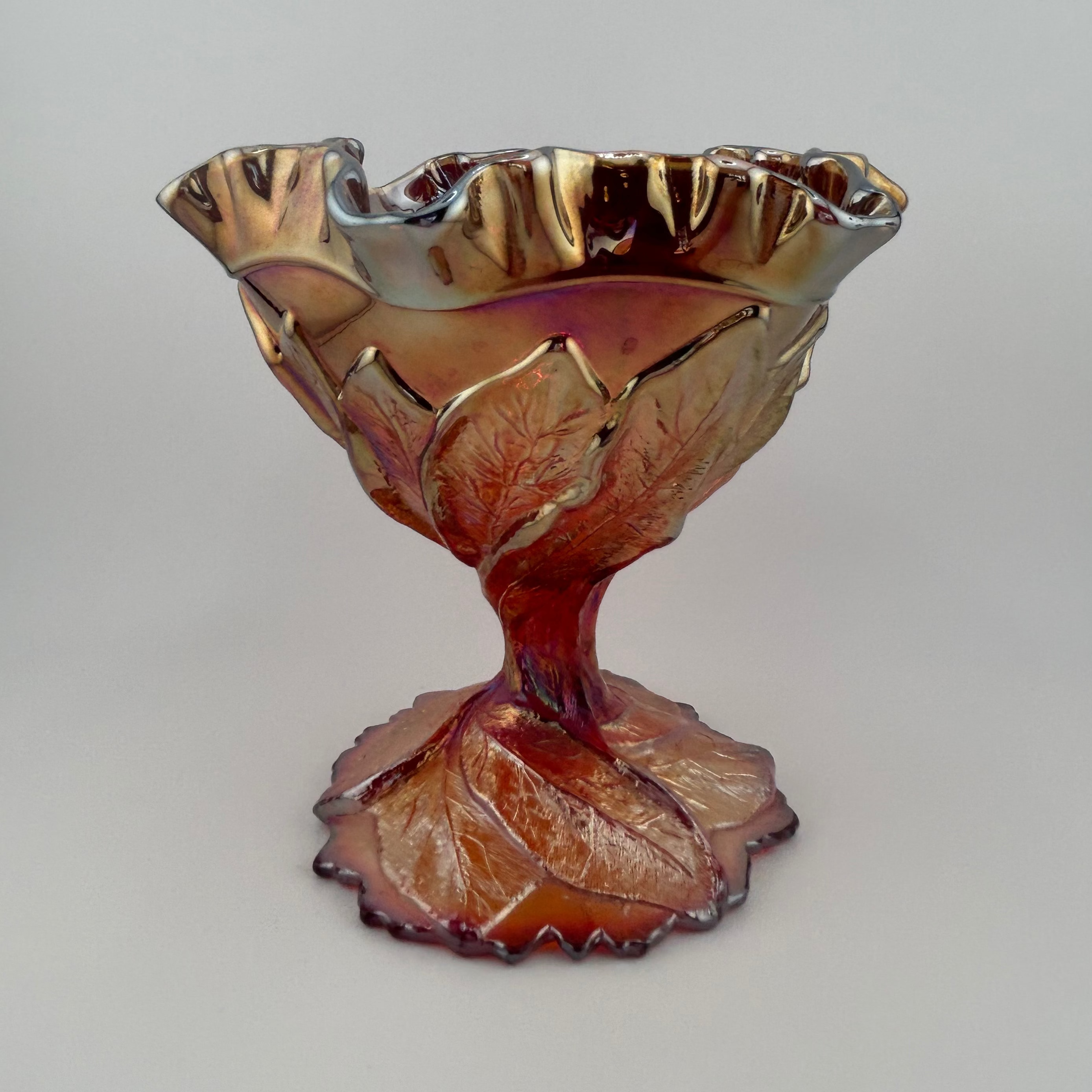 Imperial Glass  Co. compote in an Acanthus Leaf pattern - Ruby Red  C. 1930-60