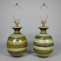 Pair MCM Table Lamps - Lava style glaze
