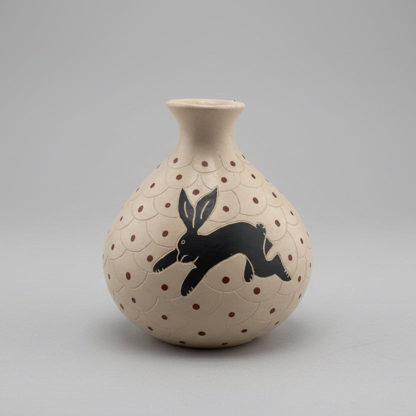 Vidal Corona Signed Mexican Folk Art Pottery Vase - Black Hare