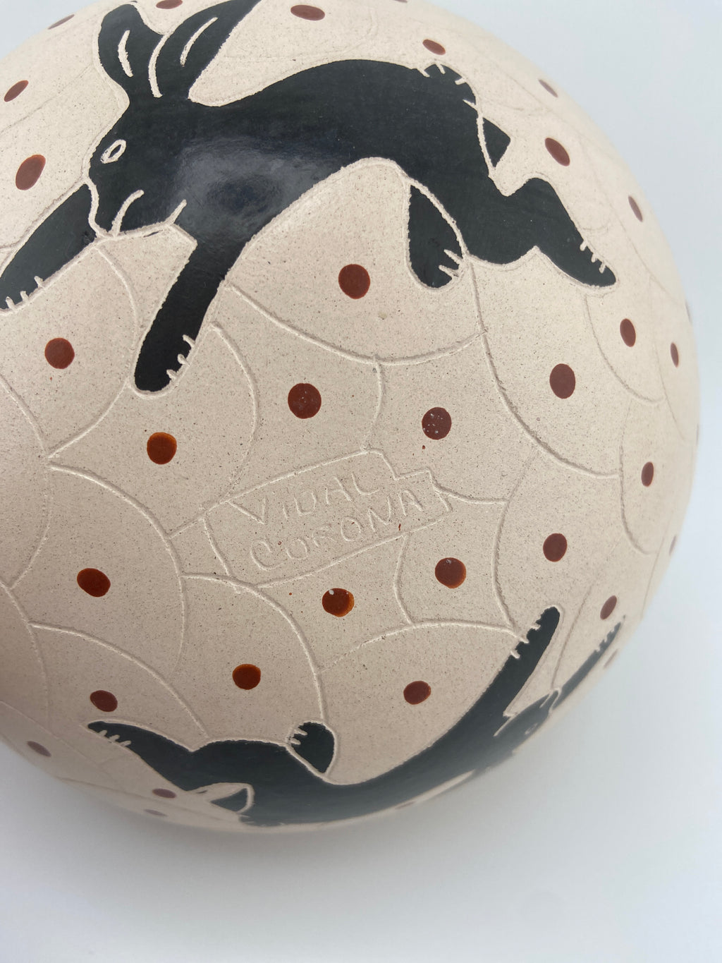 Vidal Corona Signed Mexican Folk Art Pottery Vase - Black Hare Design