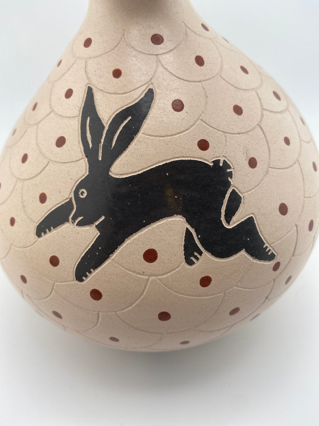 Vidal Corona Signed Mexican Folk Art Pottery Vase - Black Hare Design