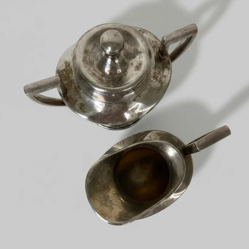 Antique Art Deco Barbour Silver Co. Quadruple Plate Creamer & Lidded Sugar Bowl