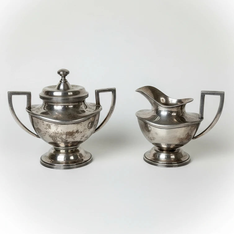 Antique Art Deco Barbour Silver Co. Quadruple Plate Creamer & Lidded Sugar Bowl
