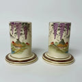 Antique Satsuma Porcelain Wisteria Motif Candle Holders - Pair
