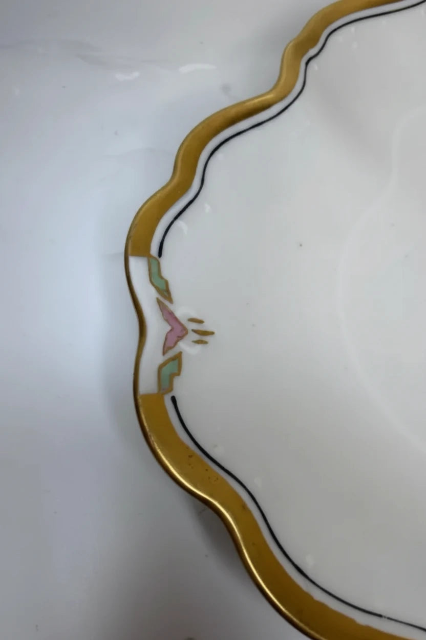 Antique M & Z Austria Porcelain Platter, Art Nouveau Gilt Border, 11” X 17”