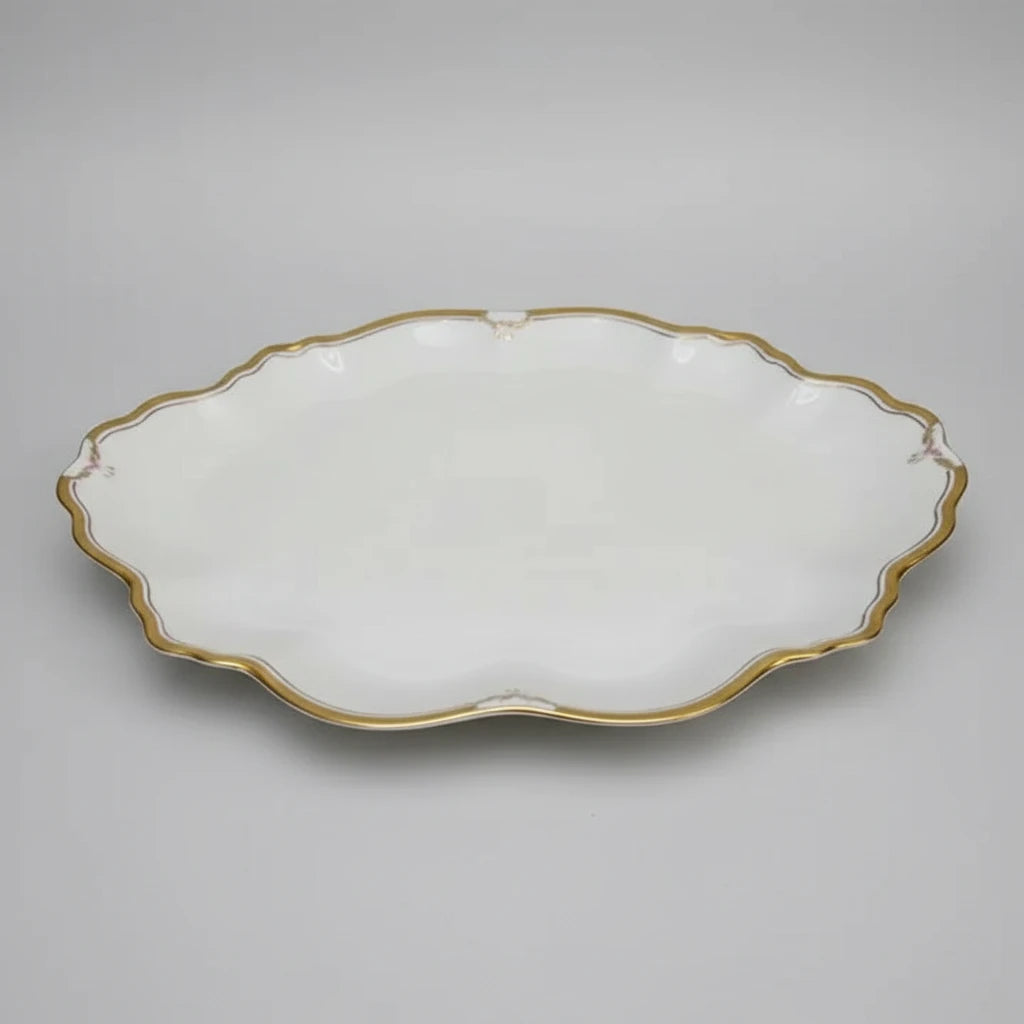 Antique M & Z Austria Porcelain Platter, Art Nouveau Gilt Border, 11” X 17”