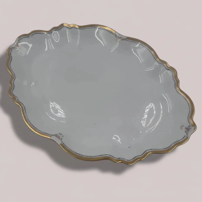 Antique M & Z Austria Porcelain Platter, Art Nouveau Gilt Border, 11” X 17”