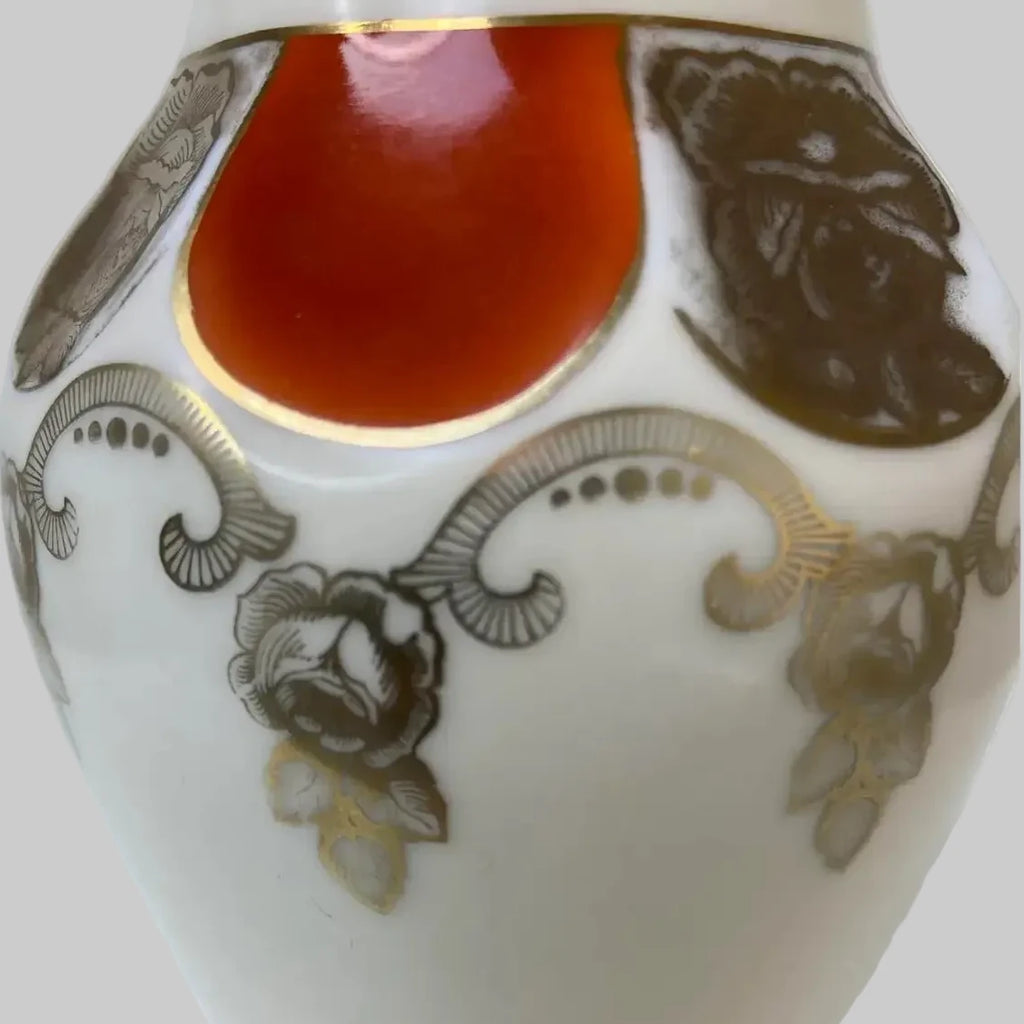 Antique Oscar Schlegelmilch Lidded Porcelain Jar – Hand Painted, Gold Gilt, Tripod Feet – Marked "639"