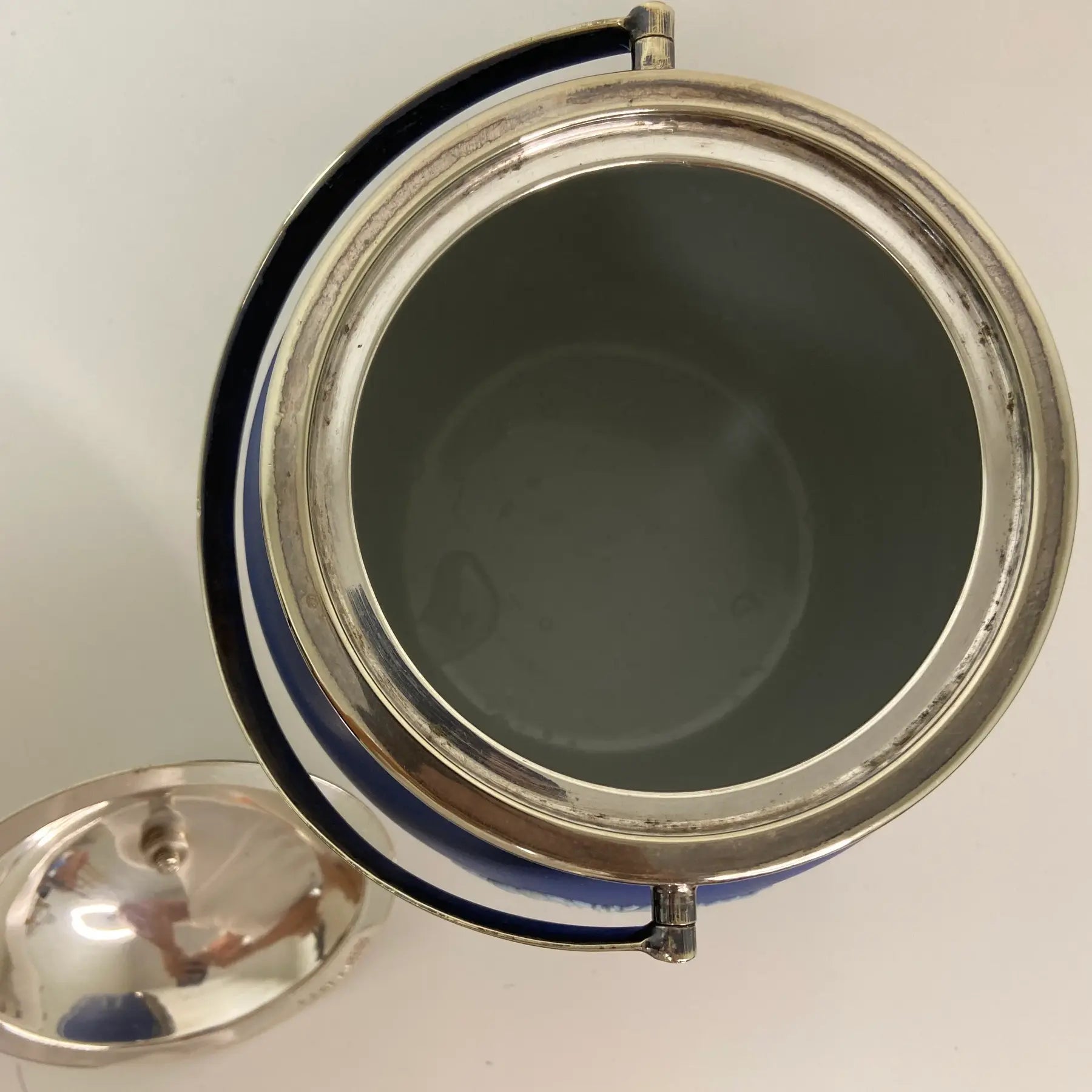 Antique Wedgwood Cobalt Jasperware Biscuit Barrel With James Dixon & Sons Silverplate Lid, Circa 1880s