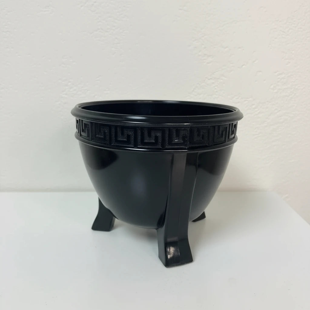 Le Smith Black Amethyst Glass Footed Bowl With Greek Key Design -Early 20th Century