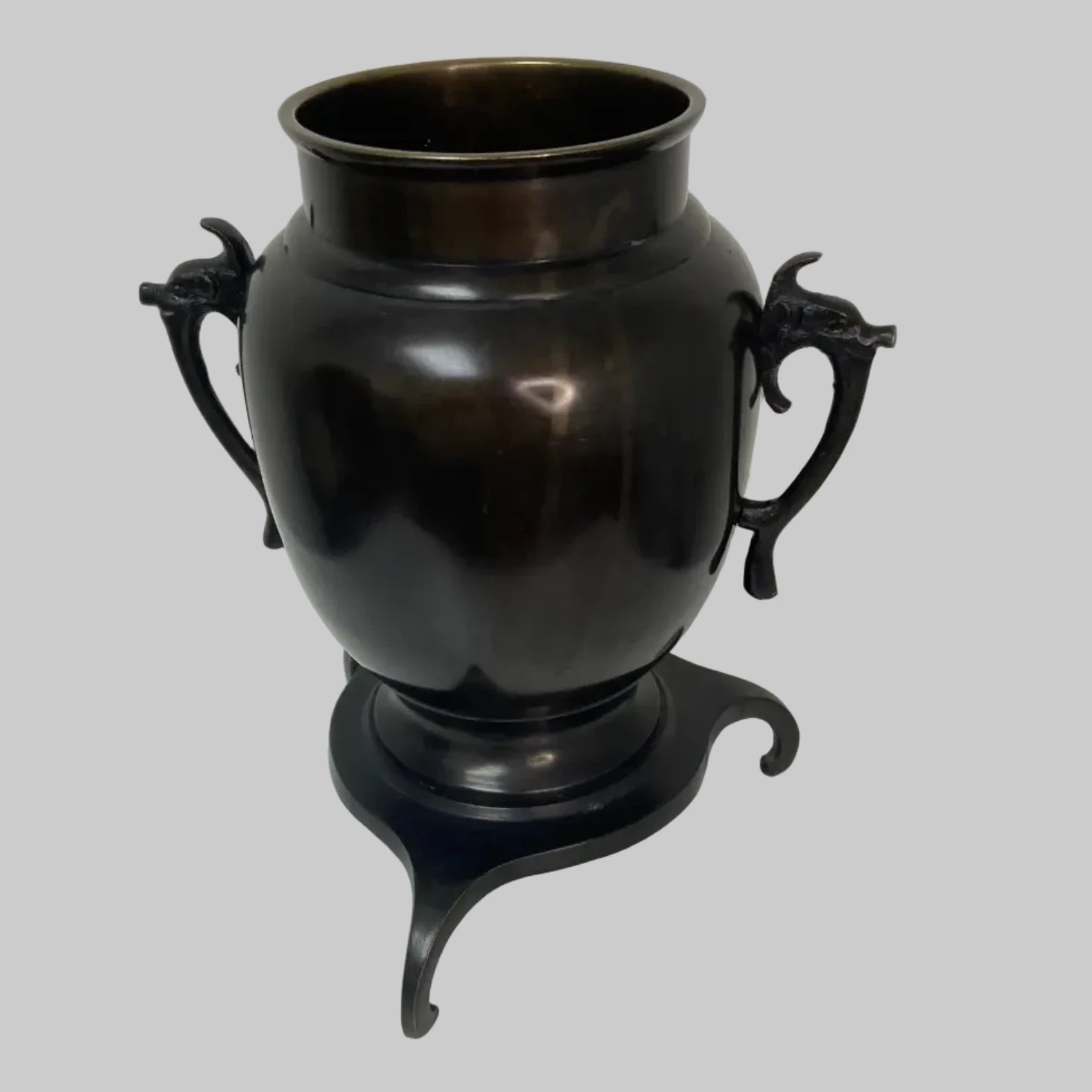 Antique Japanese Usubata Tripod Bronze Vase