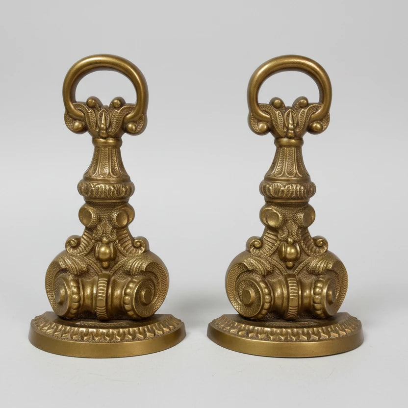 Ornate Brass Baroque Andiron Styled Bookends - Pair