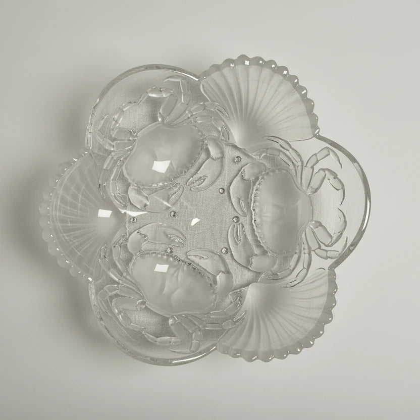 Mikasa “Sea Fare” Crystal Crab & Scallop Bowl – Coastal Centerpiece - Clear and Frosted Glass