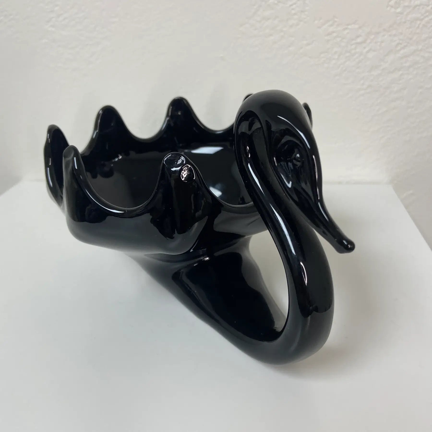 Black Amethyst Blown Glass Swan Bowl - Vase