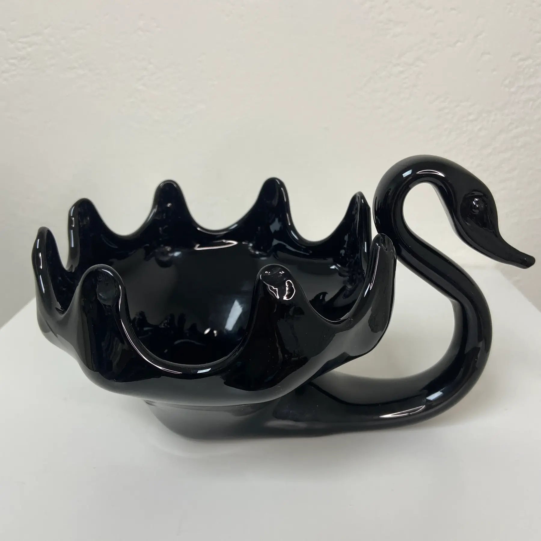 Black Amethyst Blown Glass Swan Bowl - Vase