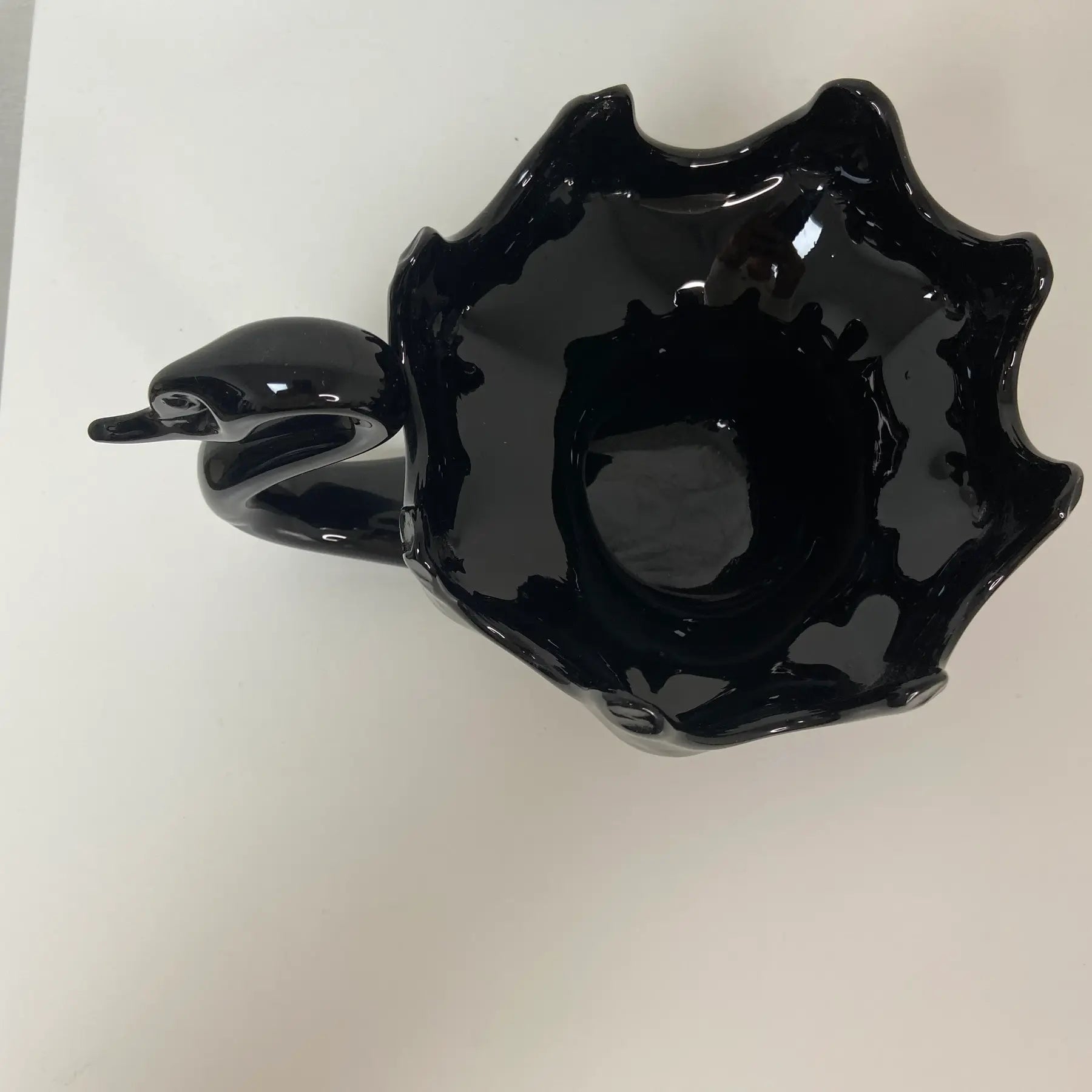 Black Amethyst Blown Glass Swan Bowl - Vase