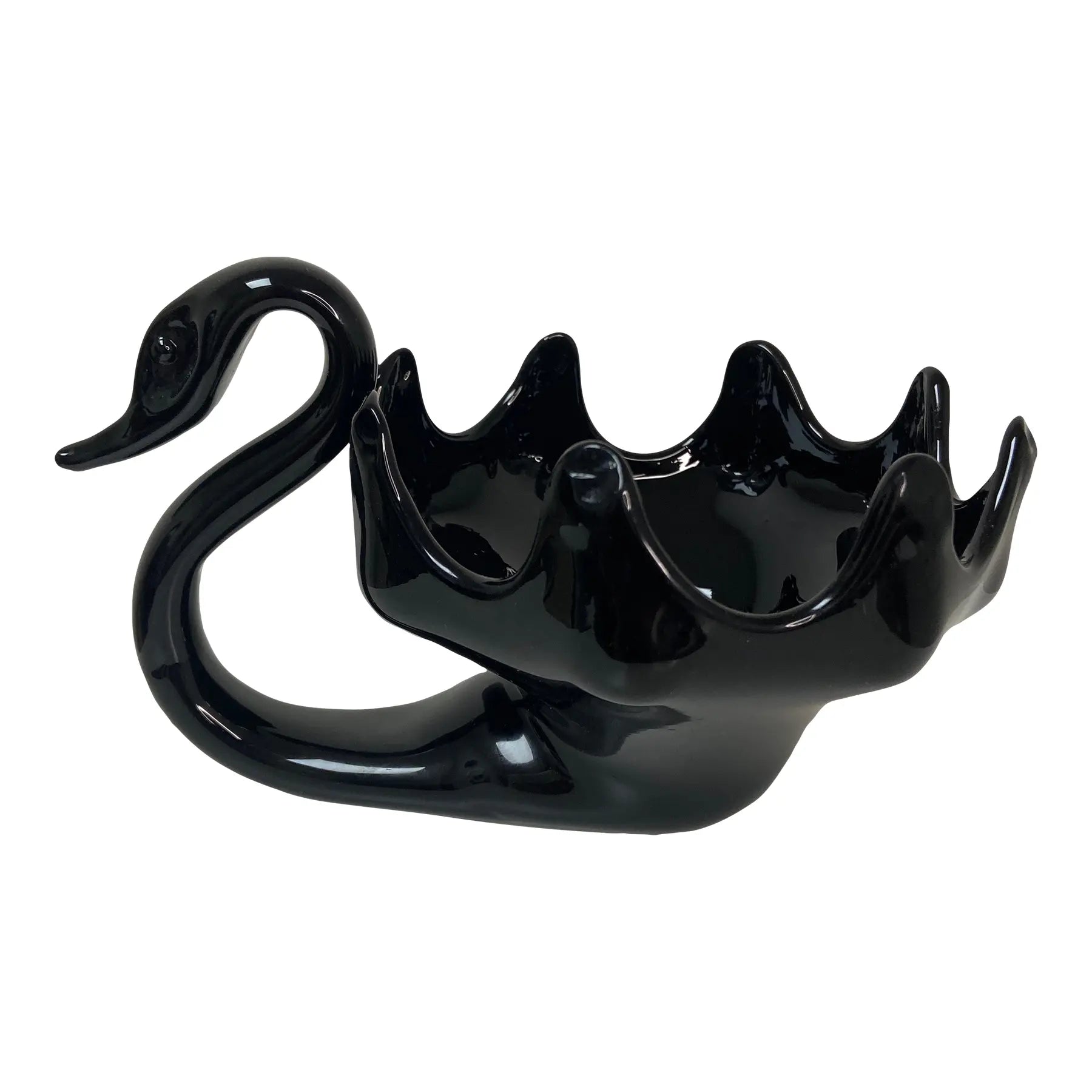 Black Amethyst Blown Glass Swan Bowl - Vase
