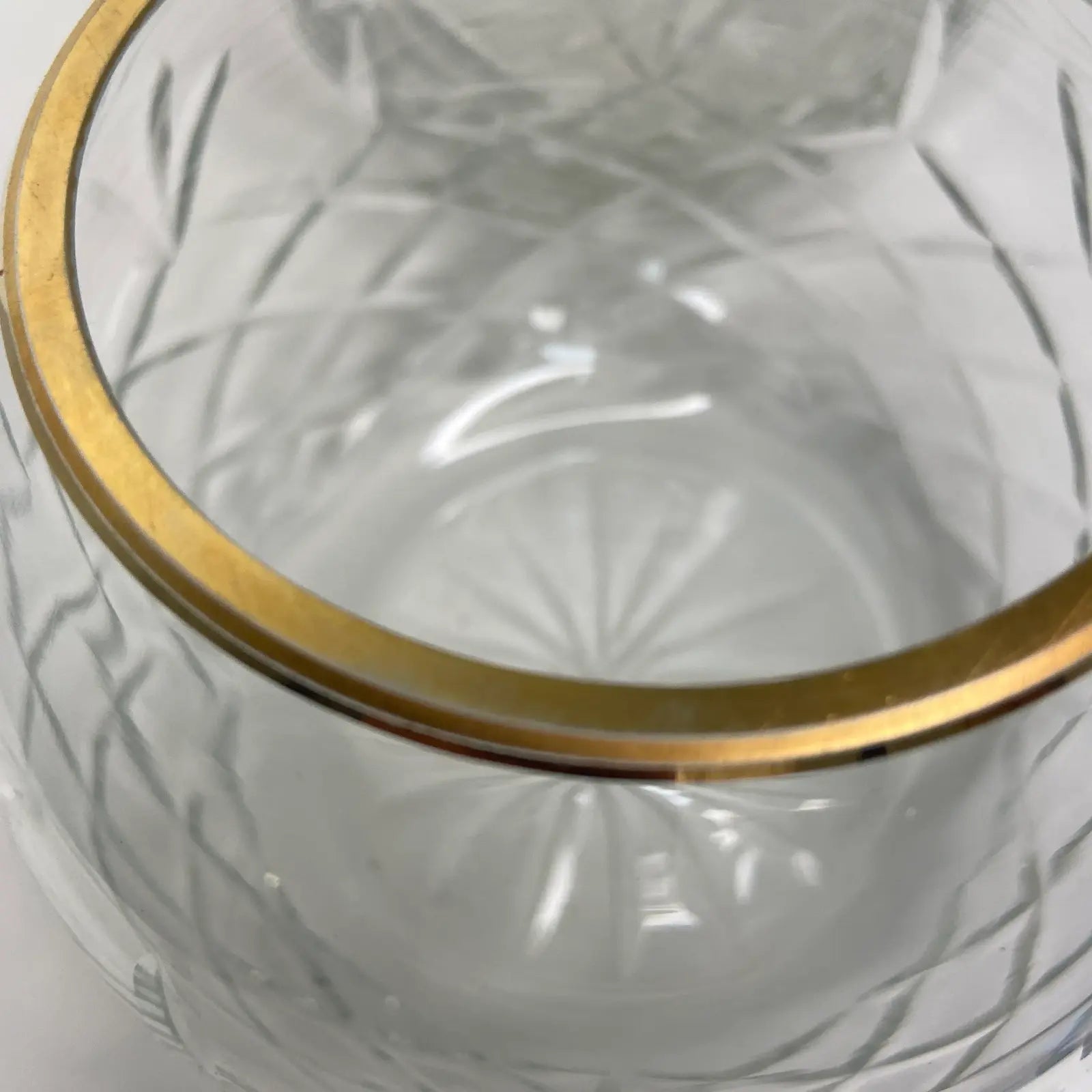 Crystal Rose Bowls on Brass Stands - a Pair