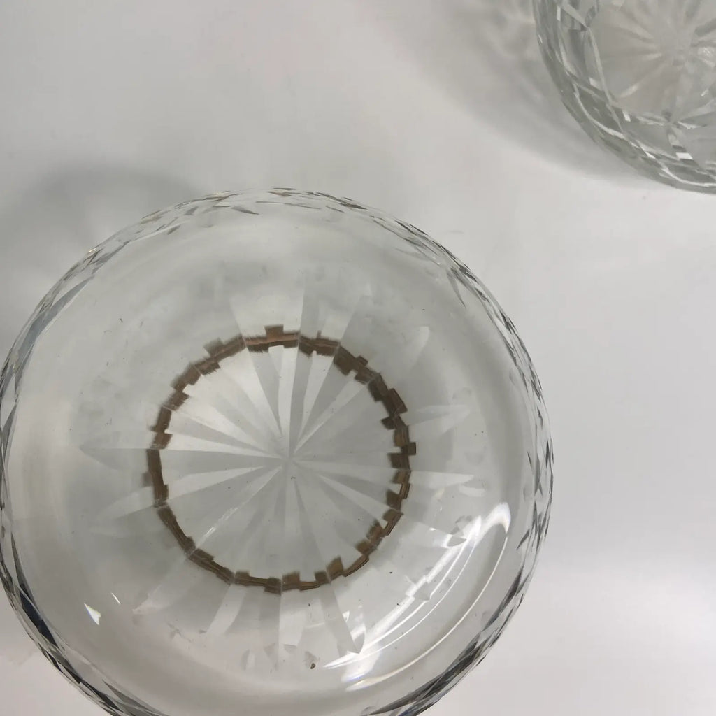 Crystal Rose Bowls on Brass Stands - a Pair