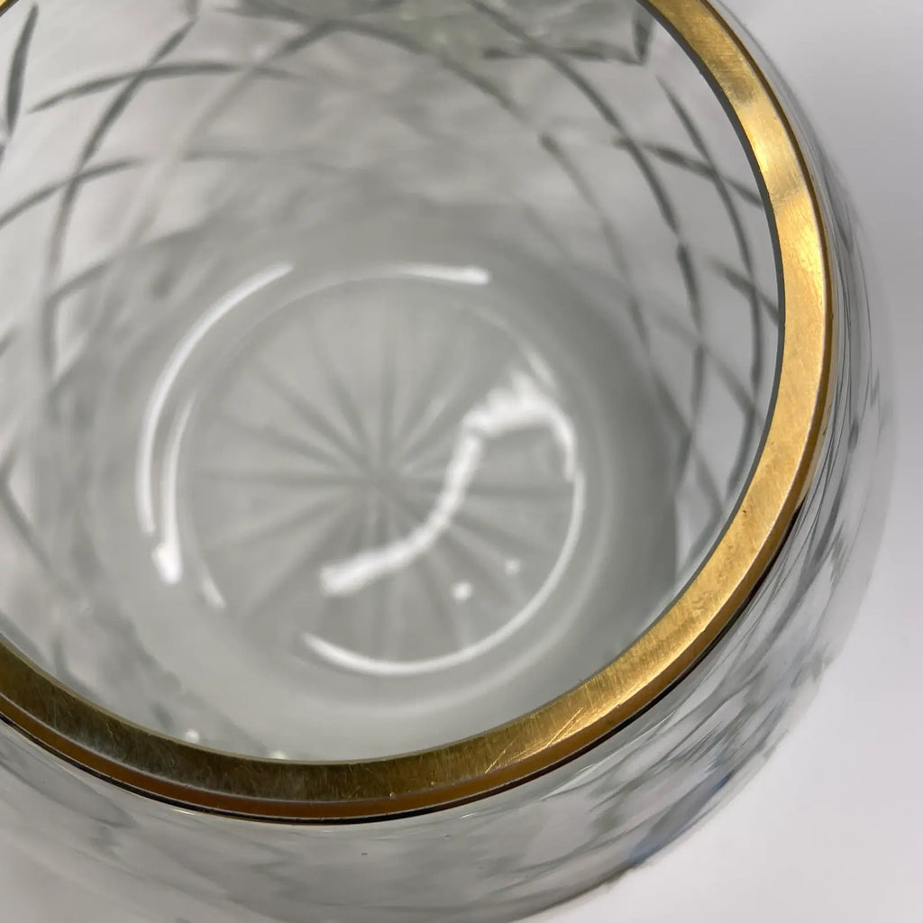 Crystal Rose Bowls on Brass Stands - a Pair