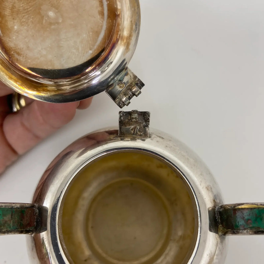Los Castillo Taxco Silverplate Sugar & Creamer Set With Stone Inlay- 2 Pieces