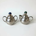 Los Castillo Taxco Silverplate Sugar & Creamer Set With Stone Inlay- 2 Pieces