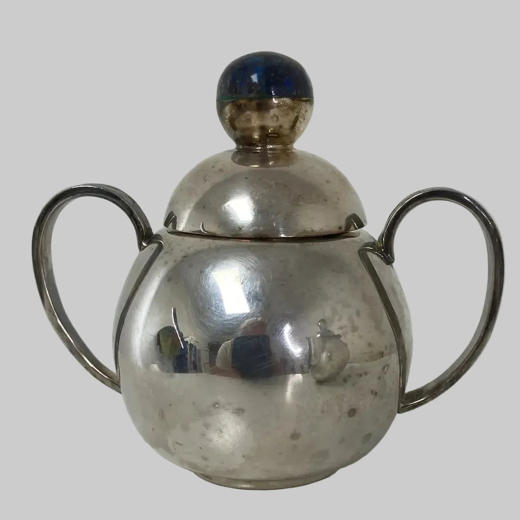Los Castillo Taxco Silverplate Sugar & Creamer Set With Stone Inlay- 2 Pieces