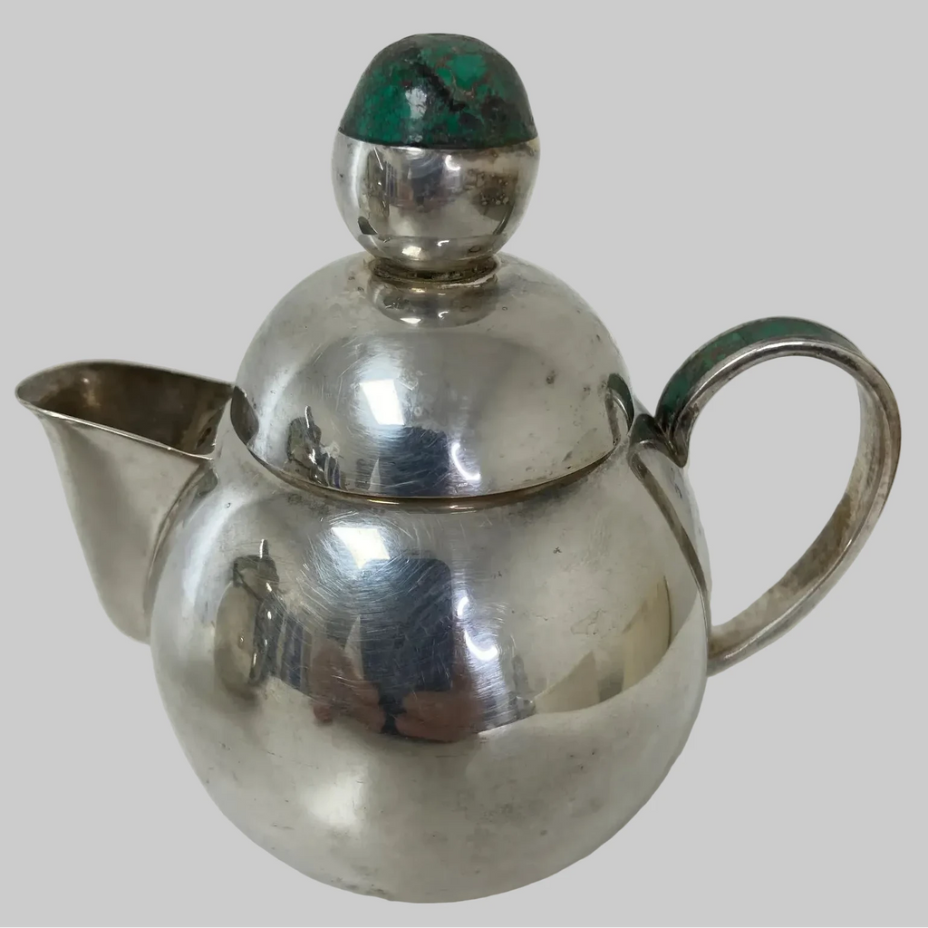 Los Castillo Taxco Silverplate Sugar & Creamer Set With Stone Inlay- 2 Pieces