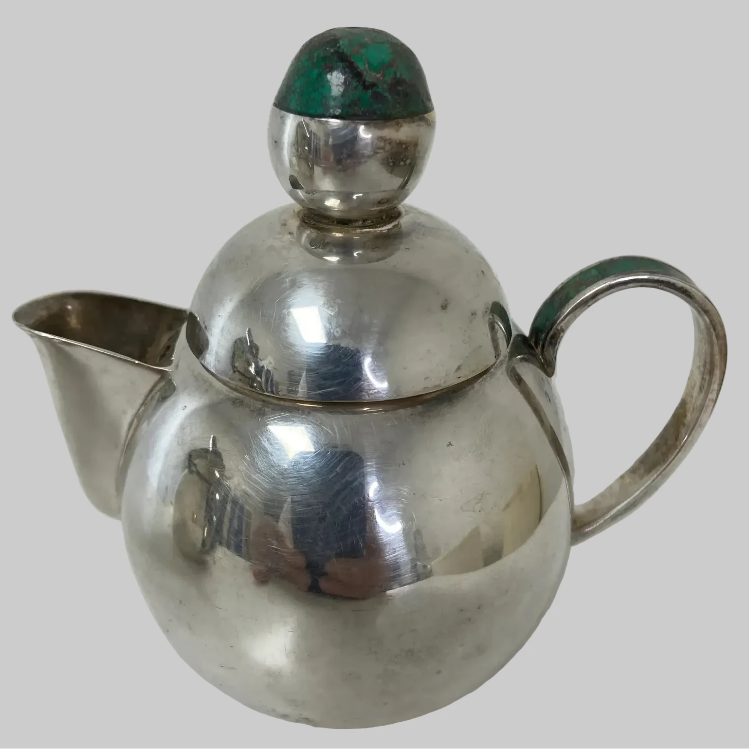 Los Castillo Taxco Silverplate Sugar & Creamer Set With Stone Inlay- 2 Pieces