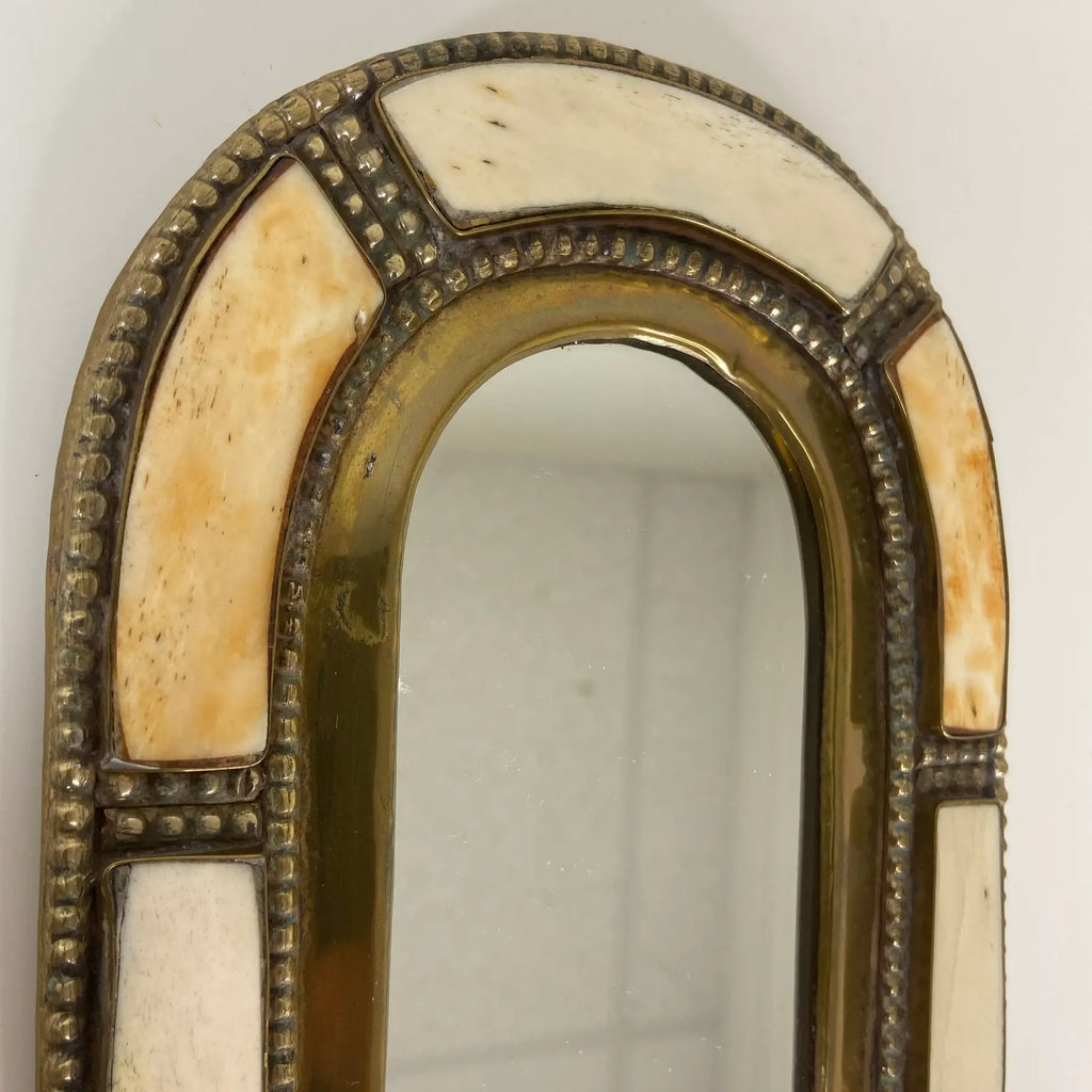 Moroccan Brass & Bone Inlay Small Wall Mirror