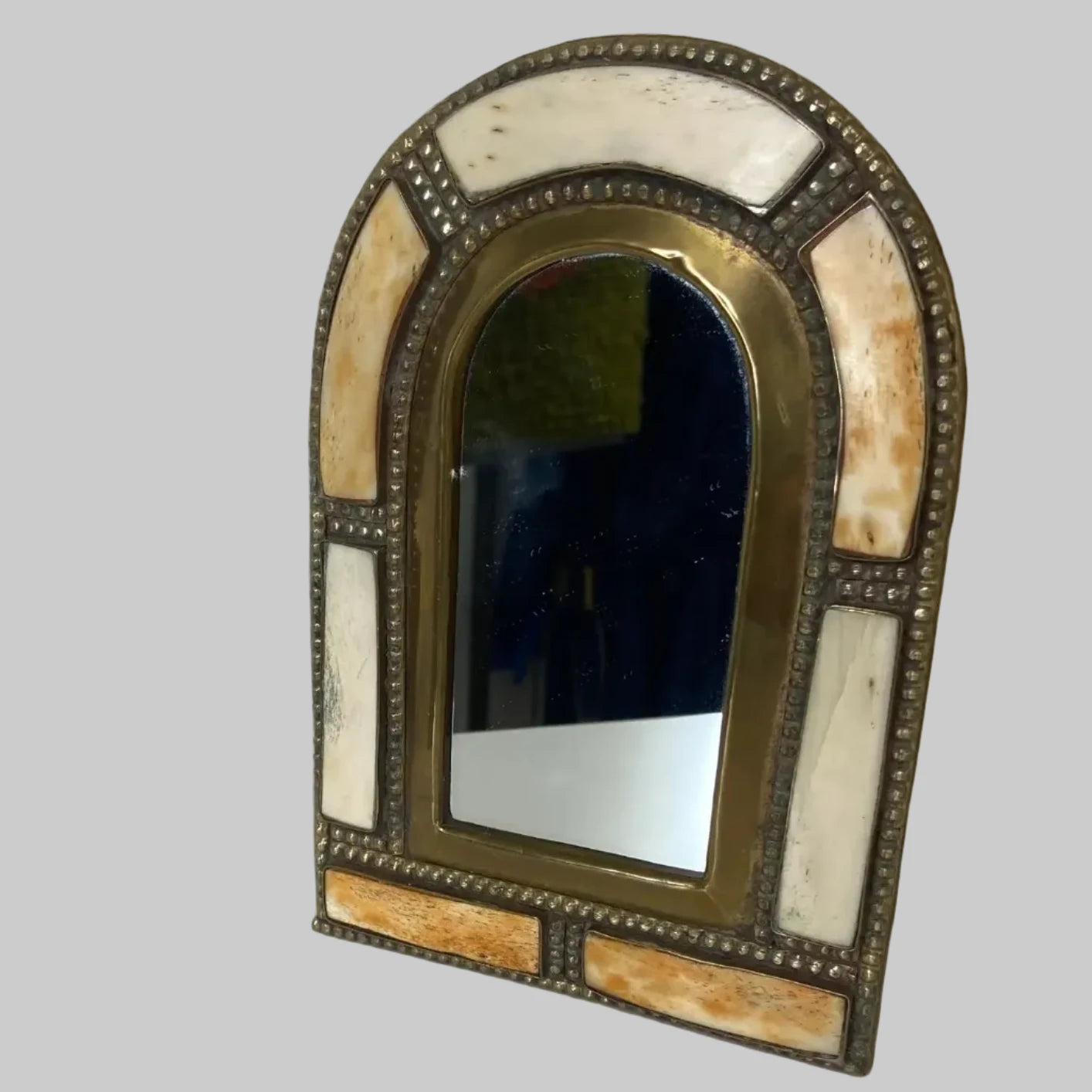 Moroccan Brass & Bone Inlay Small Wall Mirror