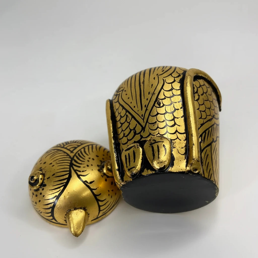 Burmese Lacquer Owl Box – Handcrafted Zoomorphic Betel Nut Container