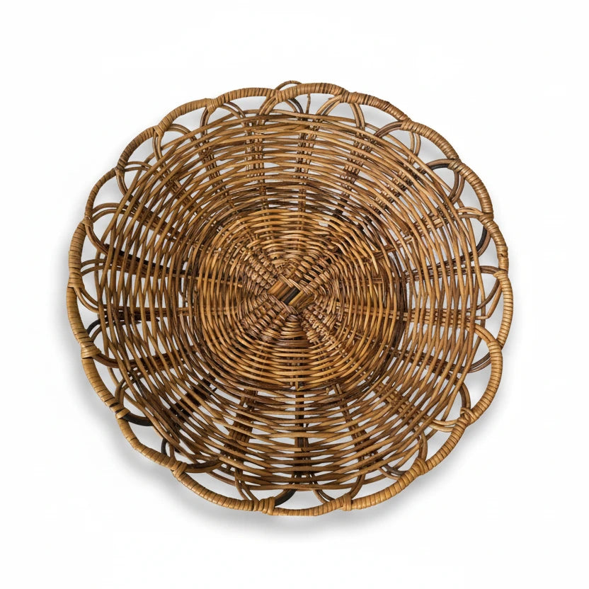 Handwoven Rattan Loop - Scallop Rim Basket