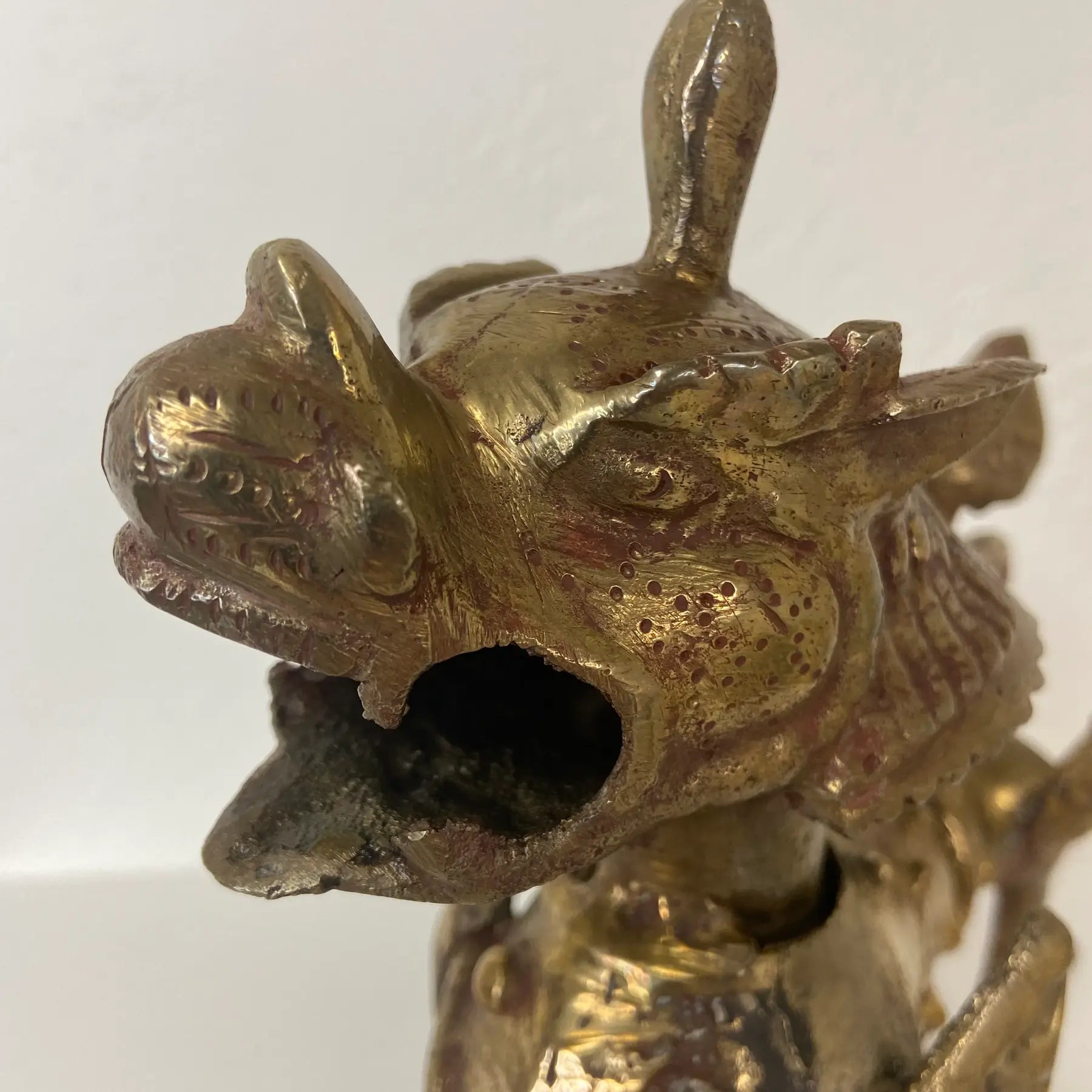 Tibetan Brass or Bronze Guardian Lion Foo Dog Sculpture