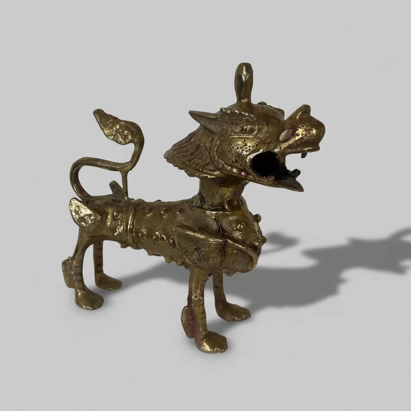 Tibetan Brass or Bronze Guardian Lion Foo Dog Sculpture