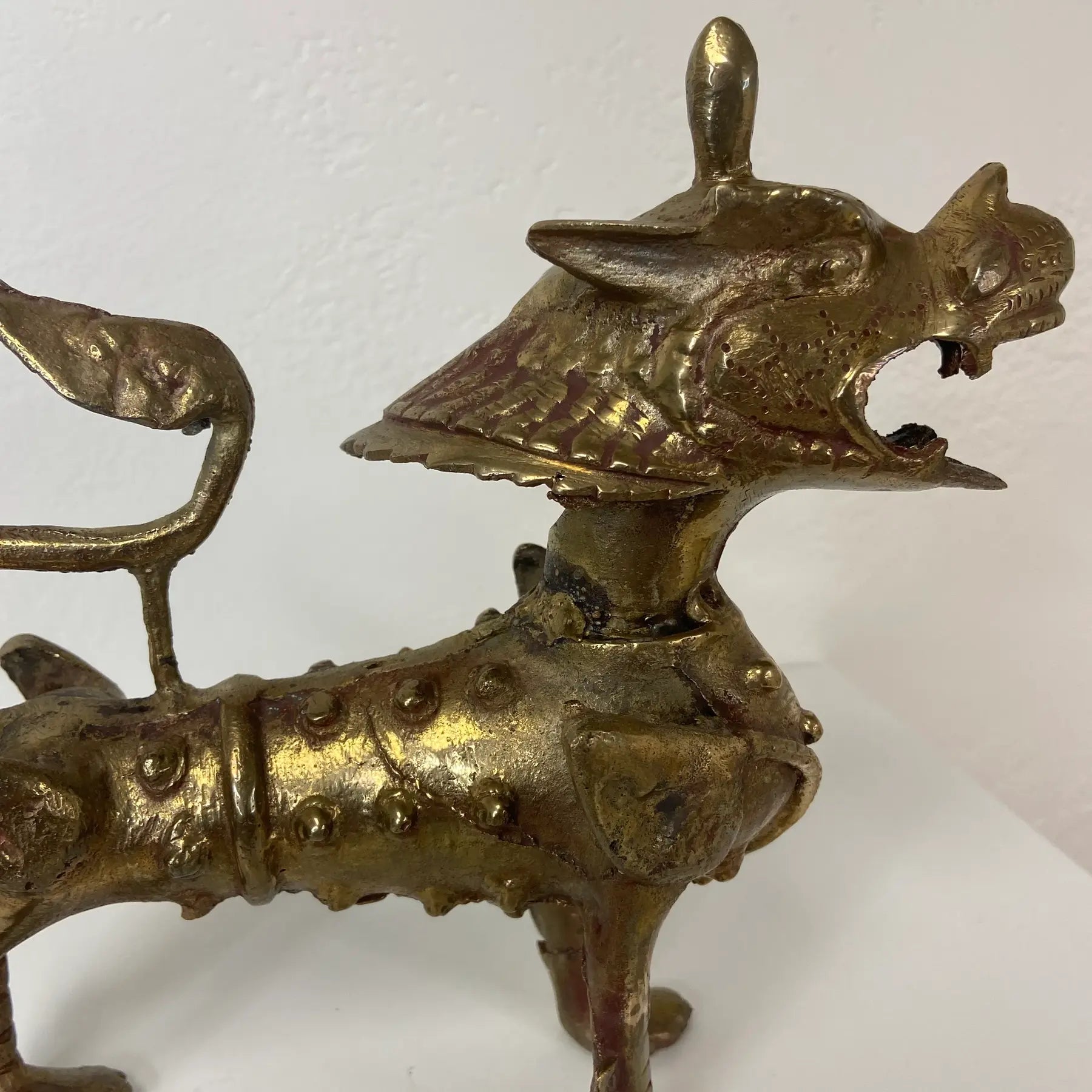 Tibetan Brass or Bronze Guardian Lion Foo Dog Sculpture