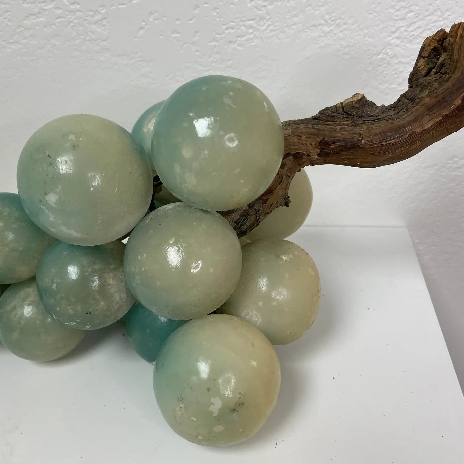 Italian Alabaster Grapes With Natural Wood Stem – Aqua Green Cluster
