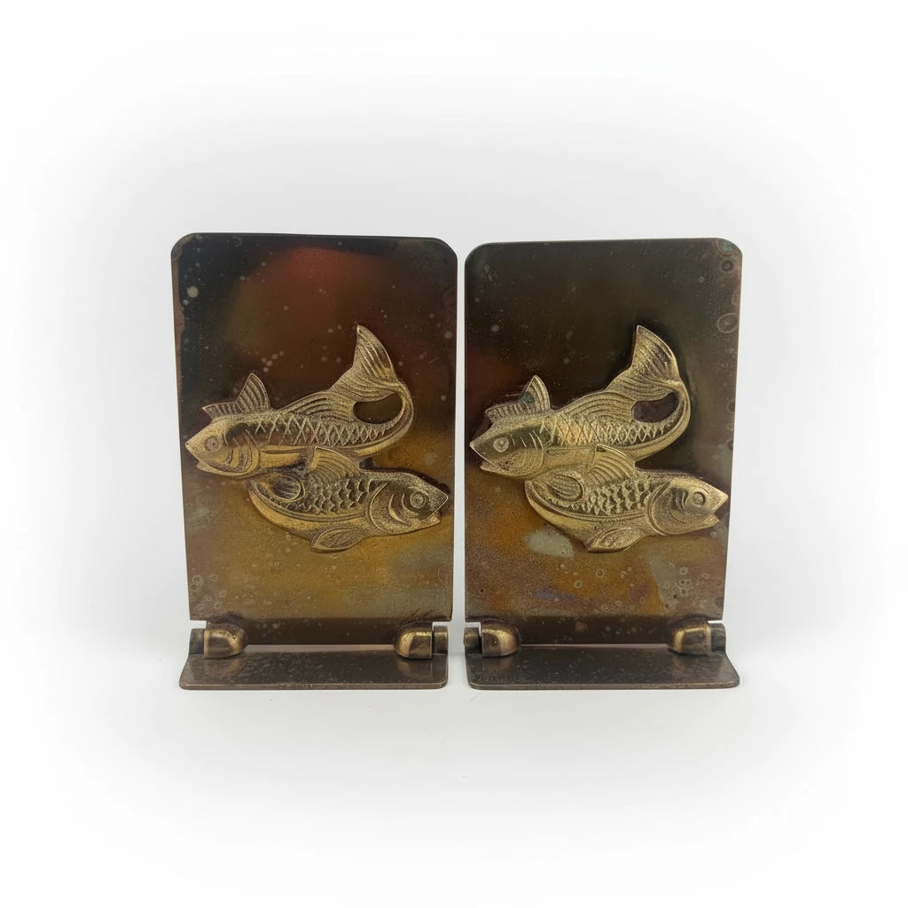 Solid Brass Folding Fish Koi Bookends - Pair