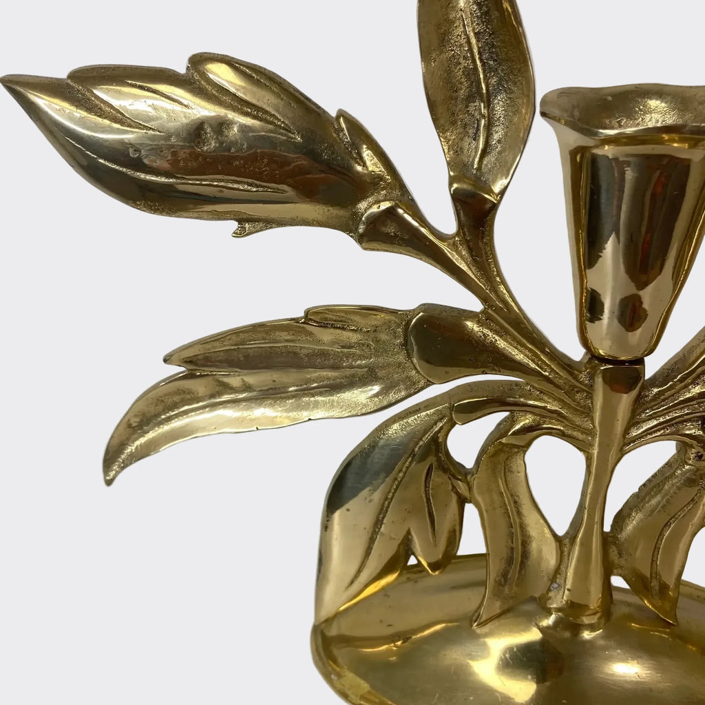 Solid Brass Symmetrical Leaf Candlestick Holder Centerpiece