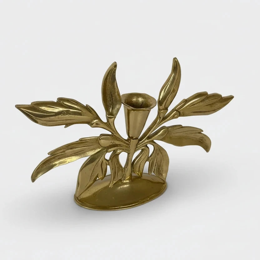 Solid Brass Symmetrical Leaf Candlestick Holder Centerpiece