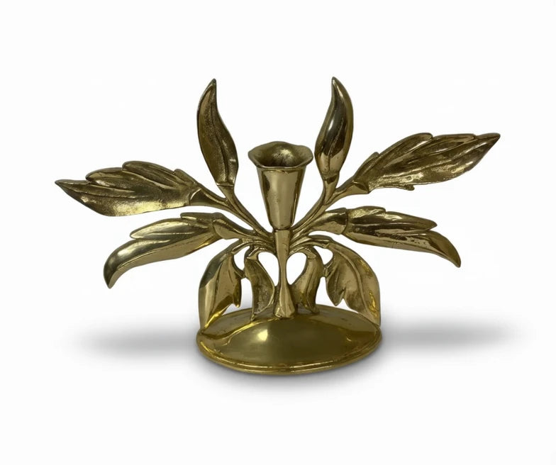 Solid Brass Symmetrical Leaf Candlestick Holder Centerpiece
